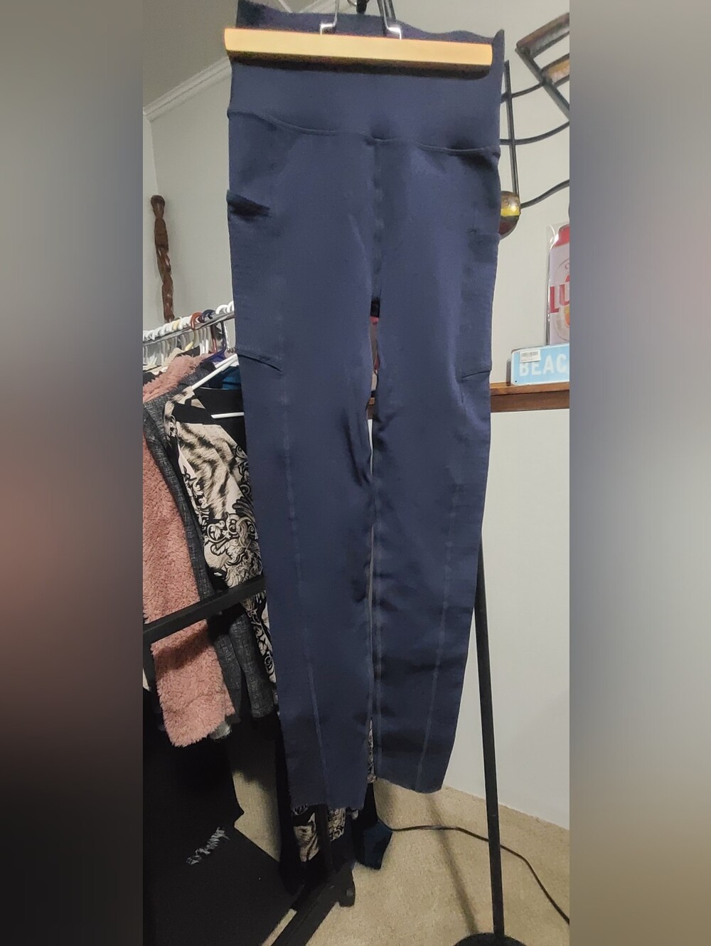 Fabletics Navy High-Waist Leggings with Seam Detailing